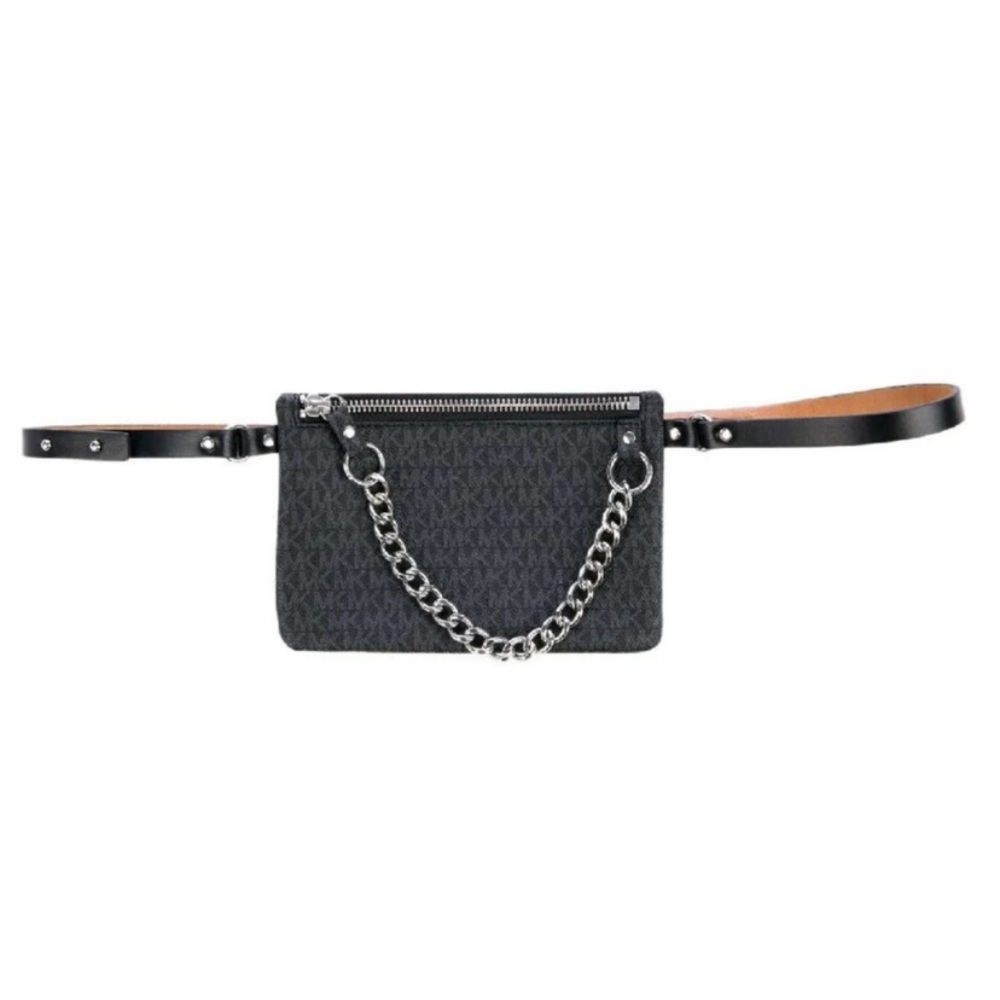 NWOT Michael Kors Black MK Belt Bag with Pull Chain. Perfect size for iPhone too - Picture 6 of 7